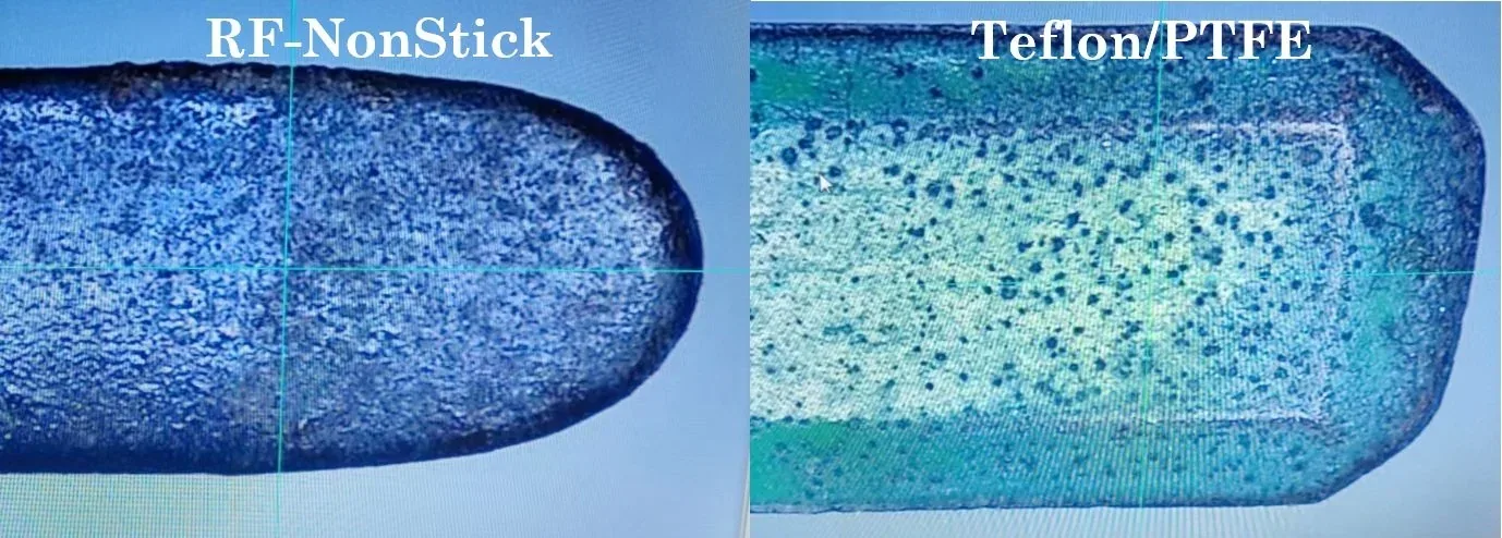 Microscopic comparison of RF-NonStick coating and conventional PTFE coating after RF activation